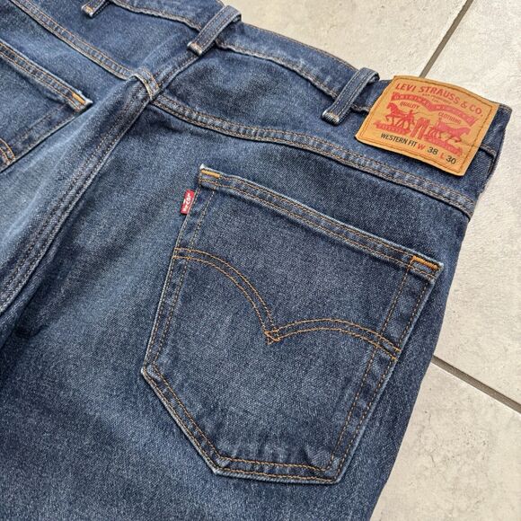 Levis Western Fit Dark Blue Denim Jeans Mens Size 38x28 Straight Leg - Picture 4 of 8